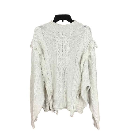 Leith Womens Sweater Small Beige Cream Cable Knit Fringe Mock Neck NWT - Picture 4 of 11